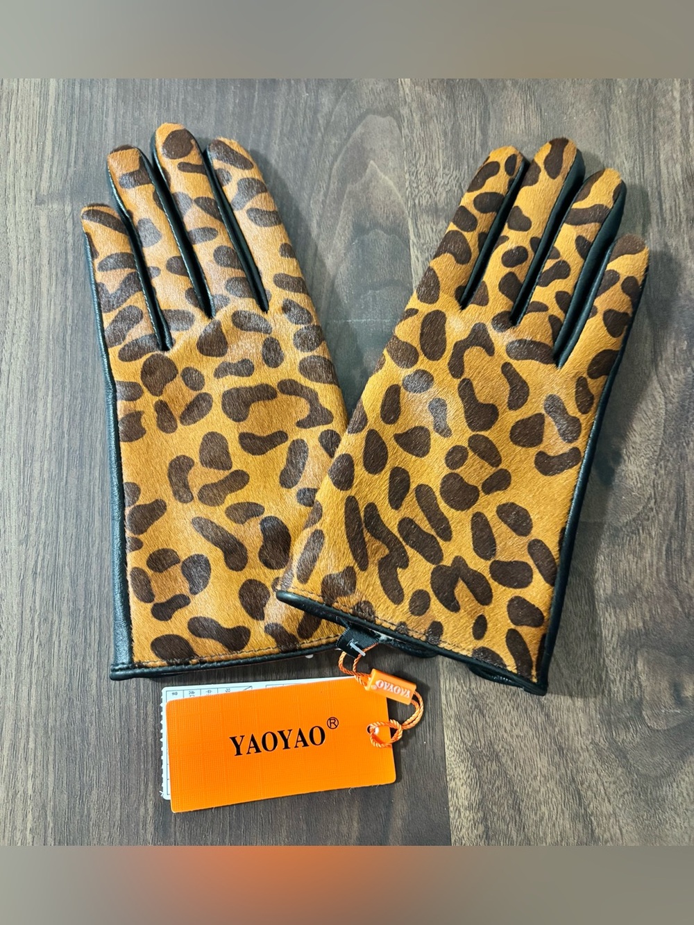 Leopard Print Leather Women's Gloves - Brown